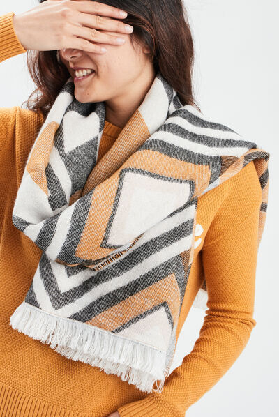 Écharpe à franges avec motifs multicolore femme