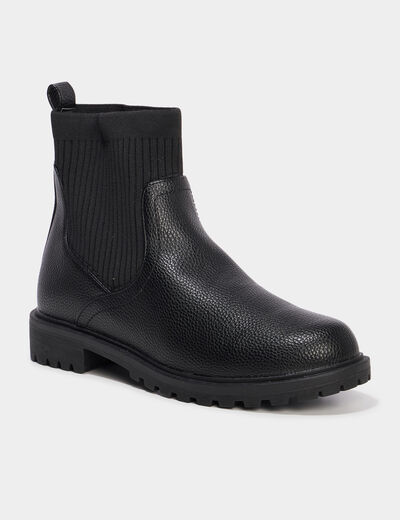 Boots chaussettes crant&eacute;es noir femme
