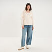 Sweat zipp&eacute; &agrave; capuche beige femme