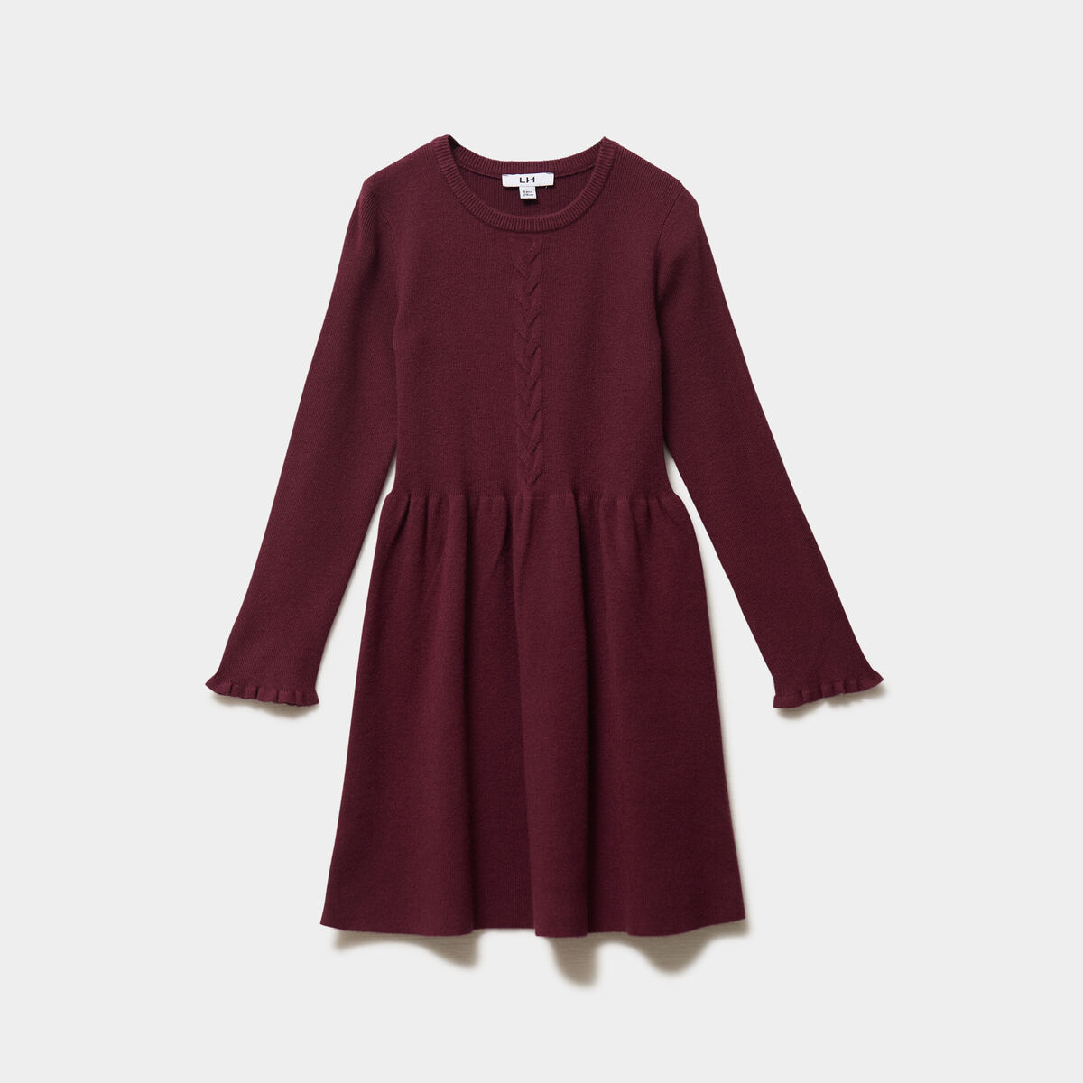 Robe tricot &eacute;vas&eacute;e manches longues violet fonc&eacute; fille