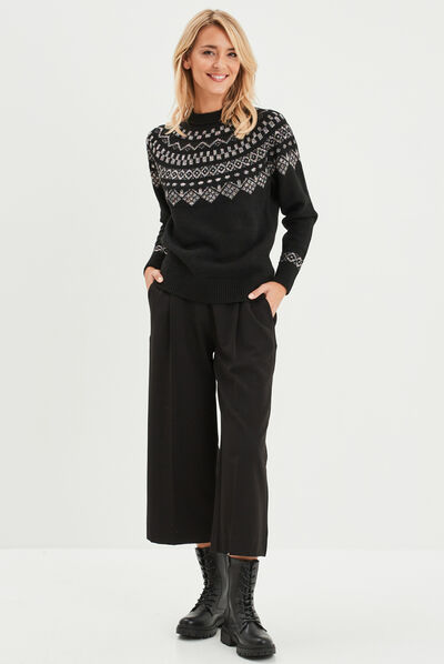 Pantalon city large 7/8ème noir femme