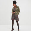 Veste courte esprit biker effet suédine vert kaki femme