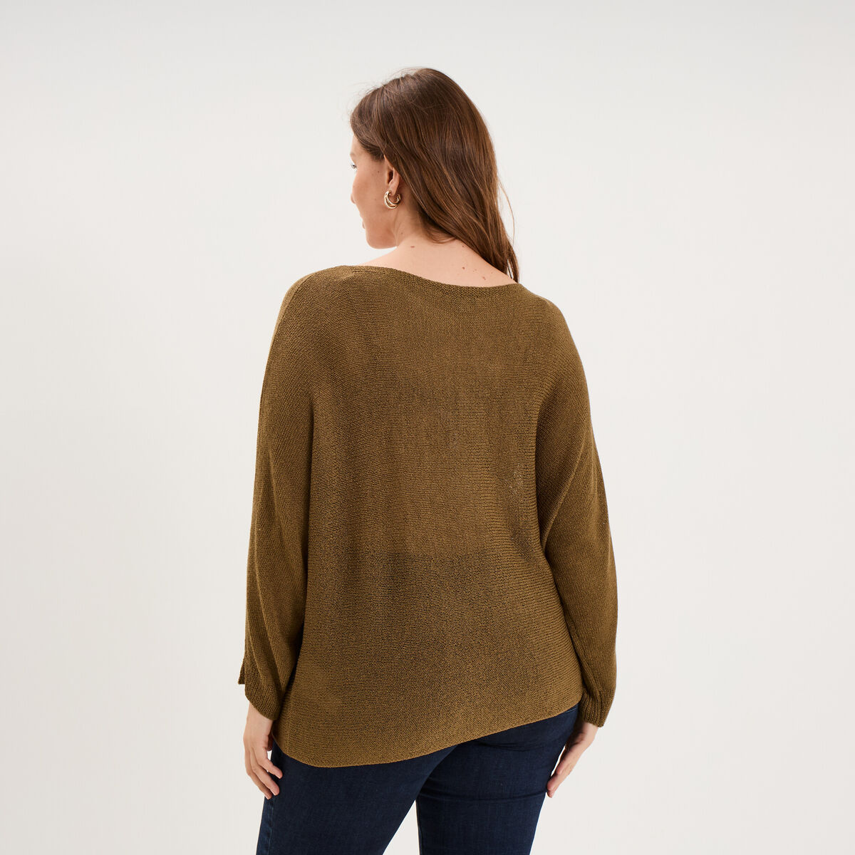 Pull manches longues col rond beige femme grande taille
