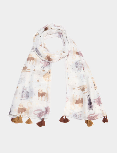 Foulard &agrave; d&eacute;tails pampilles sable femme