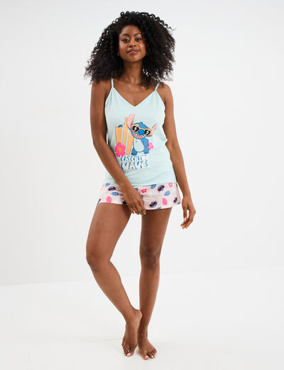 Ensemble pyjama short débardeur Stitch bleu turquoise femme