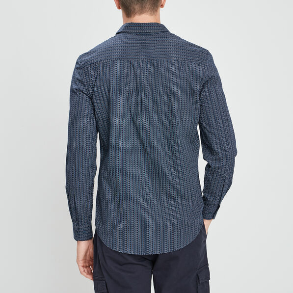chemise droite imprimee manches longues bleu homme Chemise droite imprimée manches longues bleu homme