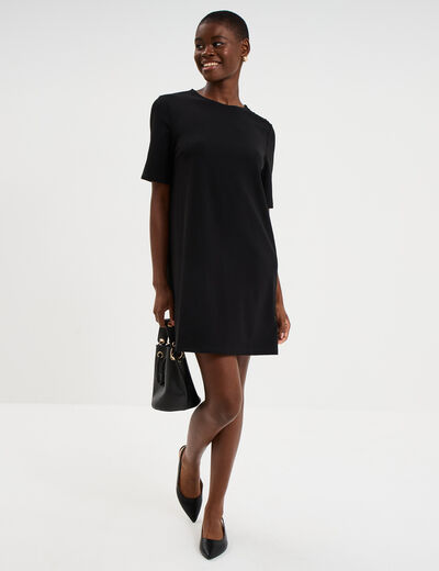 Robe droite cr&ecirc;pe manches courtes noir femme