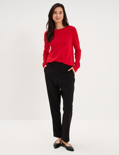 Pull col rond manches longues rouge femme