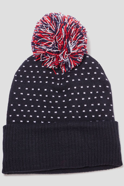 Bonnet à pompon multicolore garçon