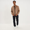 Blouson col biker en su&eacute;dine zipp&eacute; taupe homme