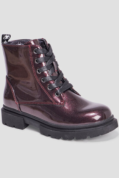 Bottines crantées zippées à paillettes bordeaux fille