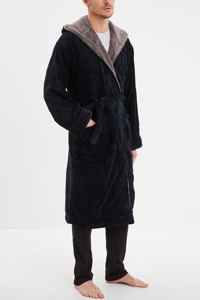 Peignoir long col châle noir homme