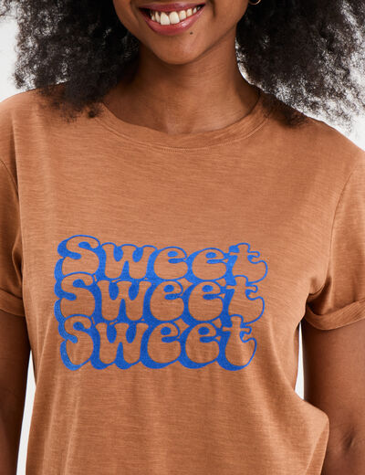 T-shirt manches courtes coton beige femme