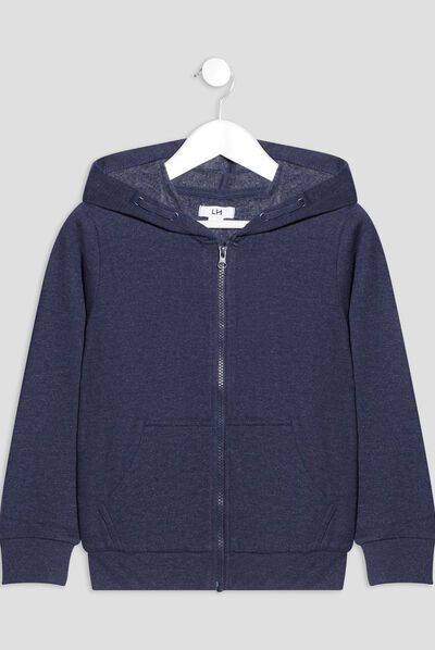Sweat zippé molletonné à capuche bleu garçon