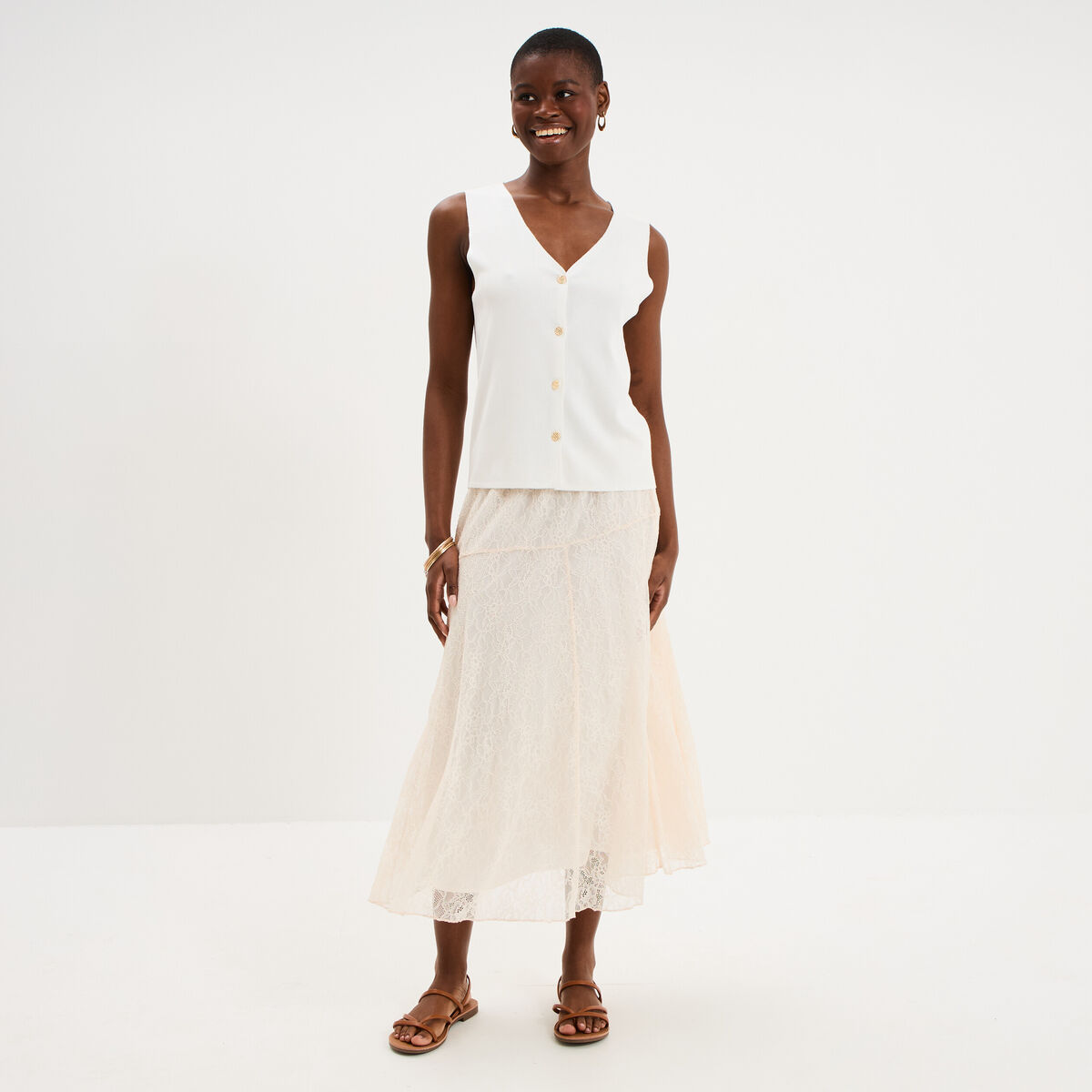Gilet sans manches col en V blanc femme