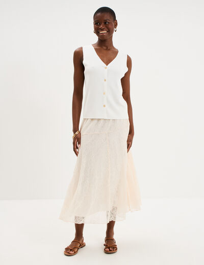 Gilet sans manches col en V blanc femme
