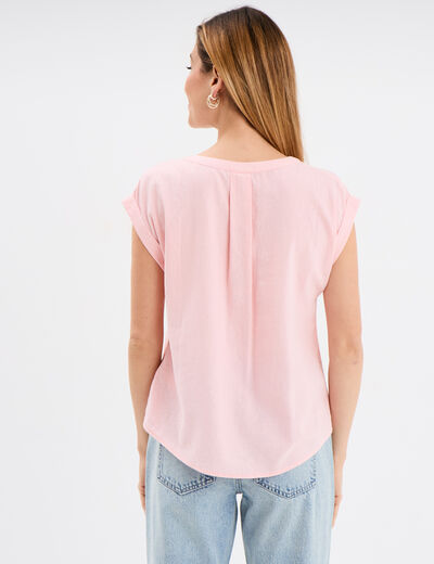 Blouse en lin manches courtes rose clair femme