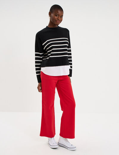 Pantalon cropped large &agrave; pont rouge femme