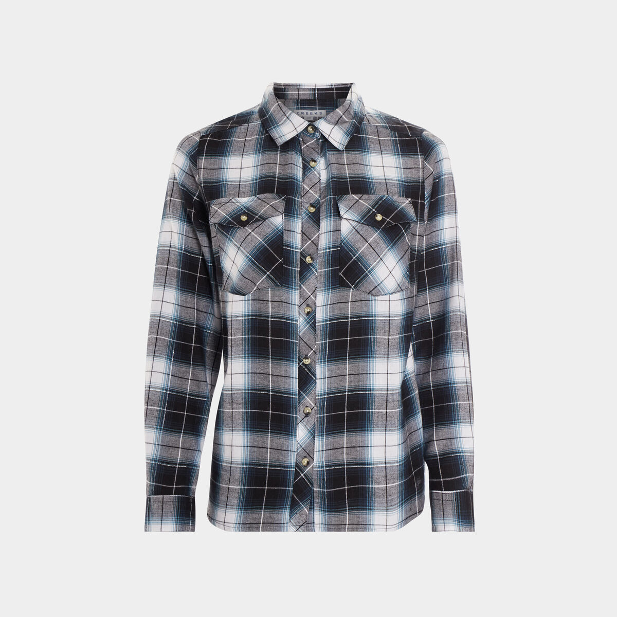 Chemise manches retroussables poches bleu femme