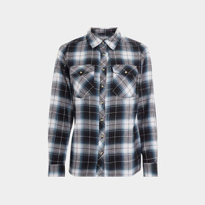 Chemise manches retroussables poches bleu femme
