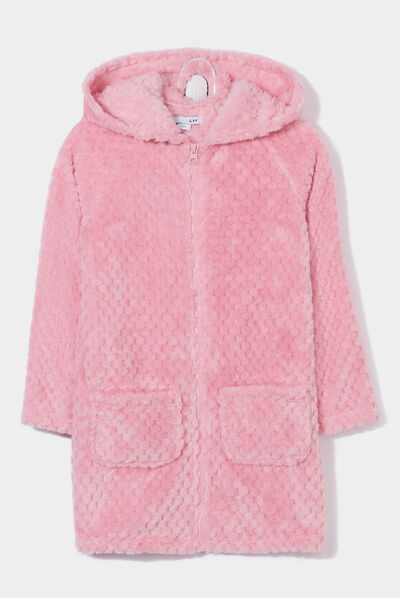Peignoir pilou zippé à capuche rose fille