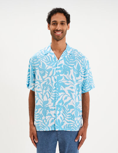Chemise l&eacute;g&egrave;re textur&eacute;e manches courtes bleu turquoise homme