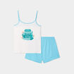 Ensemble pyjama short et débardeur coton bleu turquoise femme