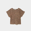 T-shirt gaufr&eacute; col rond manches courtes beige femme