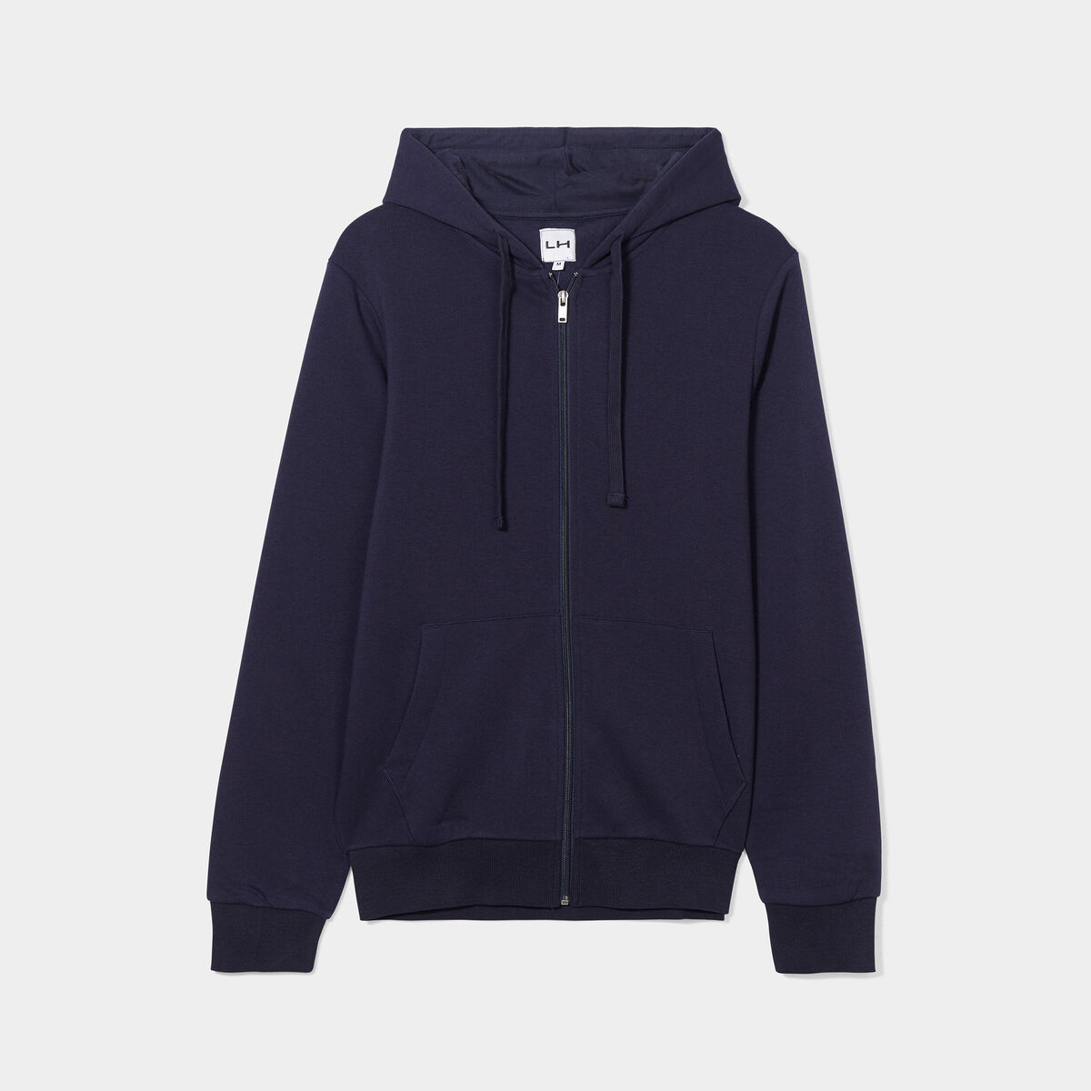 Sweat zipp&eacute; molleton &agrave; capuche bleu marine homme