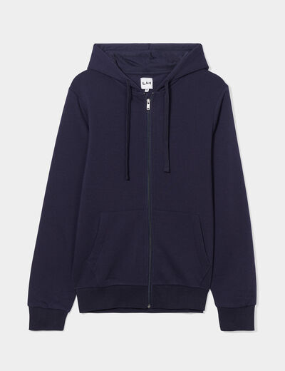 Sweat zippé molleton à capuche bleu marine homme