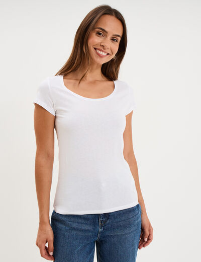 T-shirt coton col rond manches courtes blanc femme