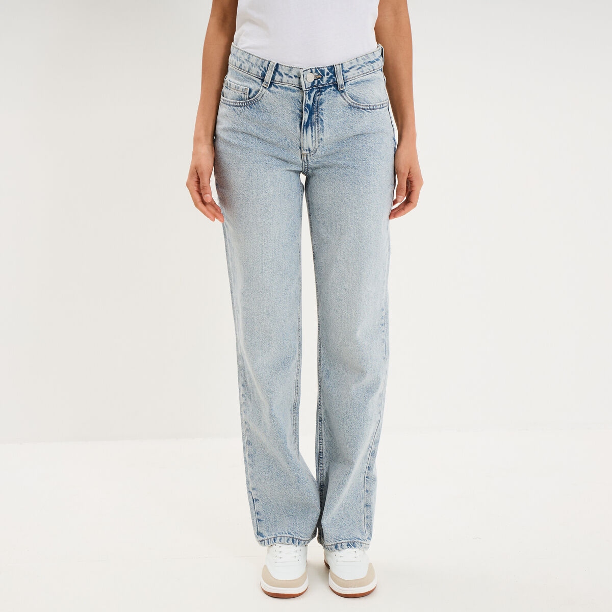 Jean droit taille basse coton denim triple stone femme