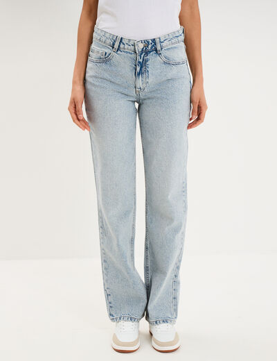 Jean droit taille basse coton denim triple stone femme
