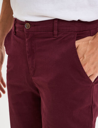 Pantalon chino droit stretch retroussé violet foncé homme
