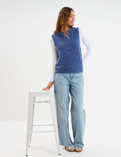 Pull sans manches col rond bleu femme
