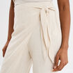 Pantalon cigarette à nouer lin mélangé beige femme