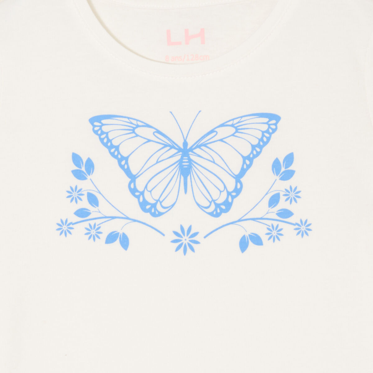 T-shirt col rond manches courtes coton ivoire fille