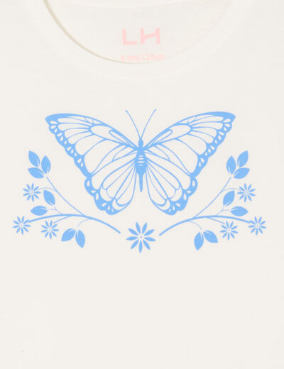 T-shirt col rond manches courtes coton ivoire fille