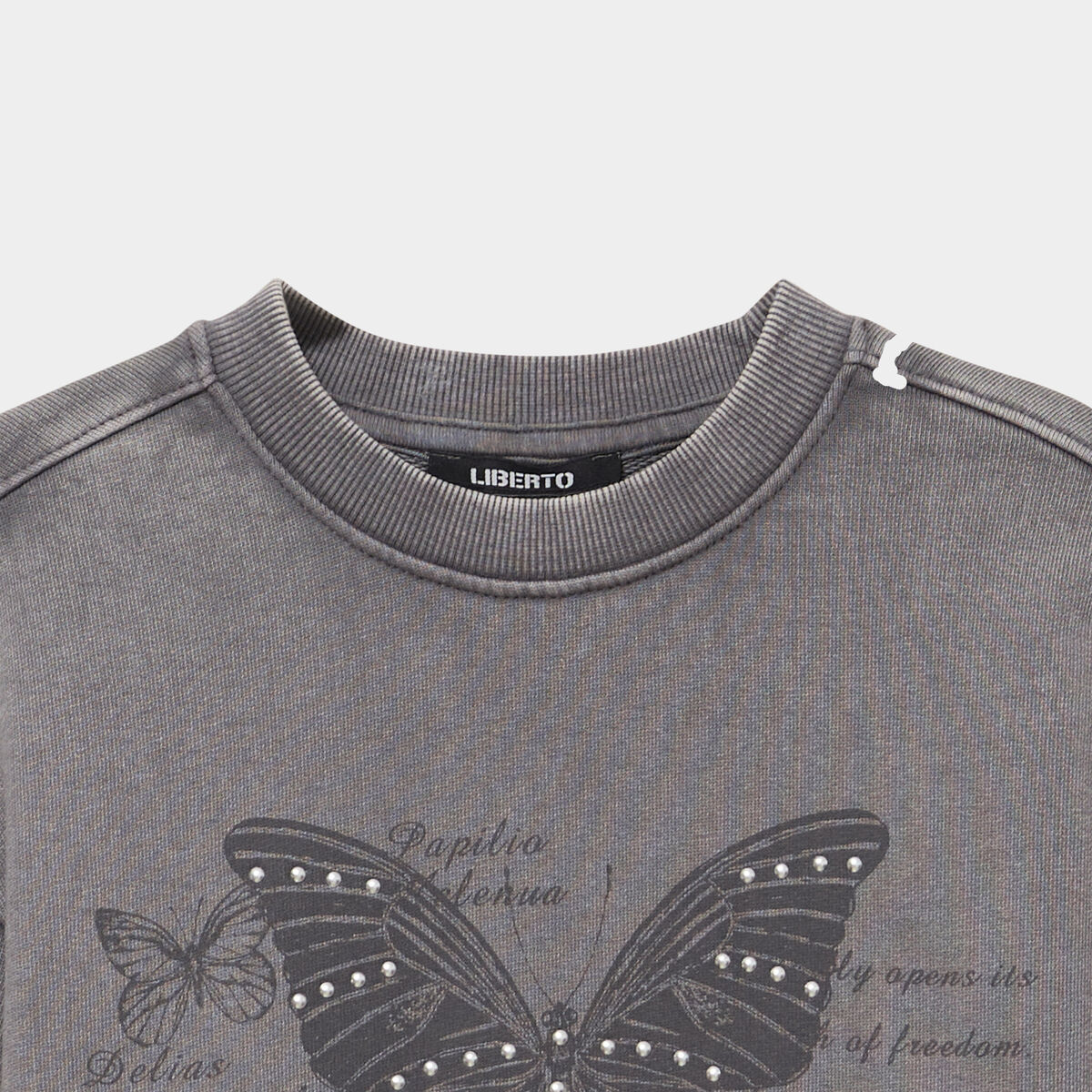 Sweat effet d&eacute;lav&eacute; &agrave; clous coton gris fille