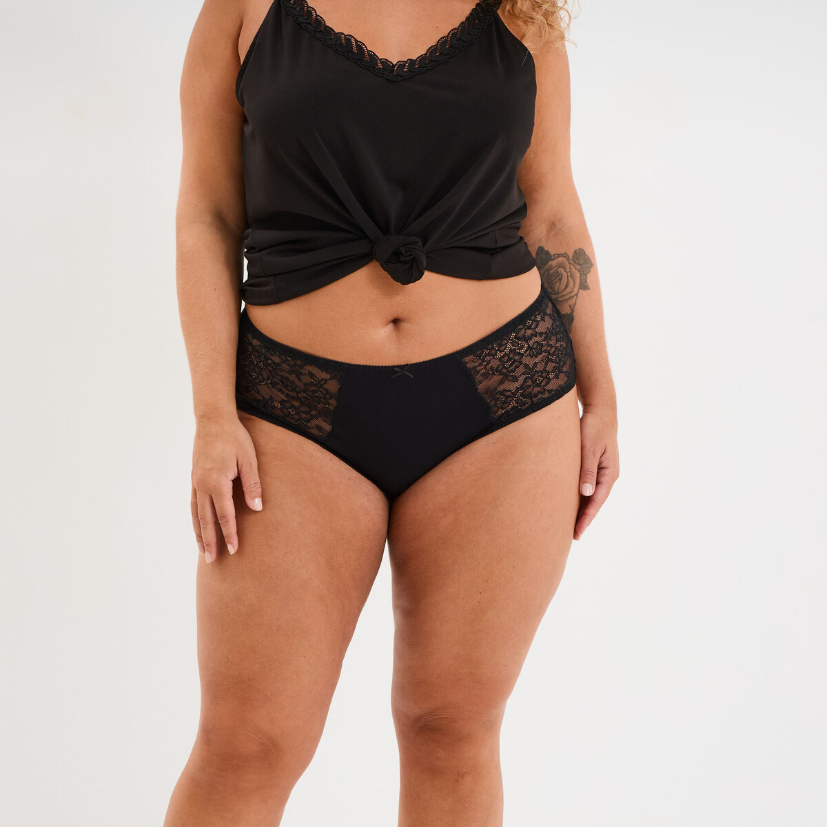 Shorty coton majoritaire avec dentelle noir femme grande taille