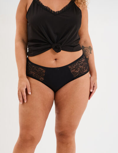 Shorty coton majoritaire avec dentelle noir femme grande taille