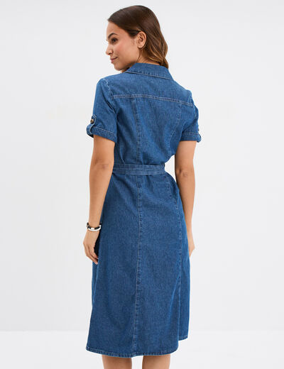 Robe midi en jean ceinturée coton denim double stone femme