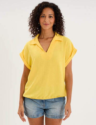 Blouse manches courtes effet boule jaune clair femme