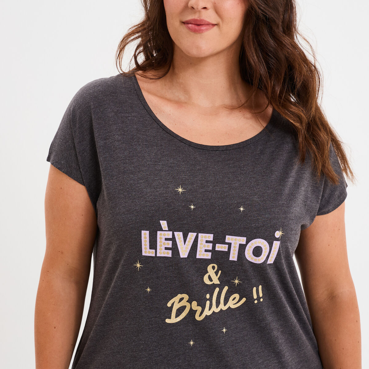 Chemise de nuit manches courtes gris foncé femme grande taille