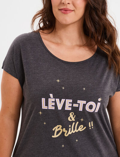 Chemise de nuit manches courtes gris foncé femme grande taille
