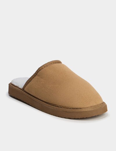 Chaussons mules doublure effet polaire camel homme