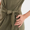 Robe midi taille effet noué coton vert kaki femme