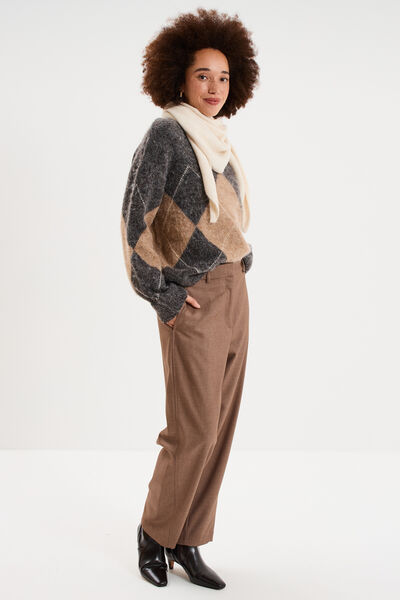 Pantalon barrel taille haute 7/8&egrave;me beige femme
