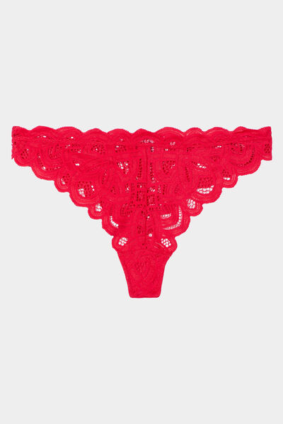 Tanga en dentelle rose framboise femme
