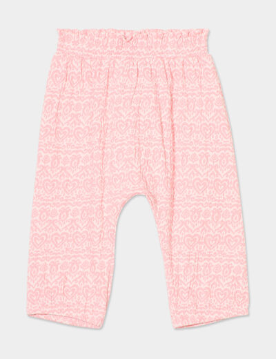 Pantalon fluide taille élastiquée coton blanc bébé fille